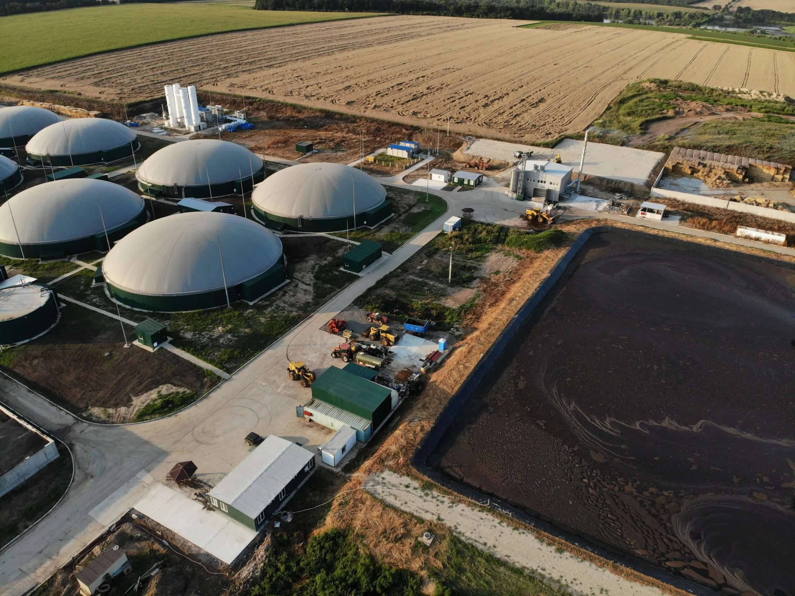 Aerial view of a biogas plant facility