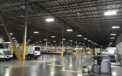 Commercial building interior with efficient lighting